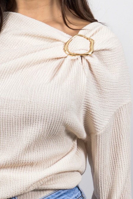 Top with Shoulder Buckle Detail - Ecru 2