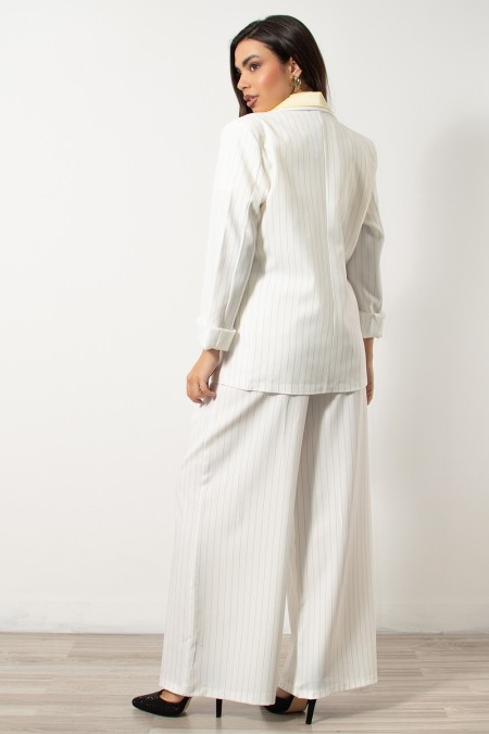 Set Striped Blazer & Trousers - White| Exxes Fashion 2