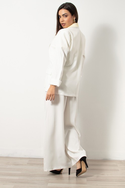 Set Striped Blazer & Trousers - White| Exxes Fashion