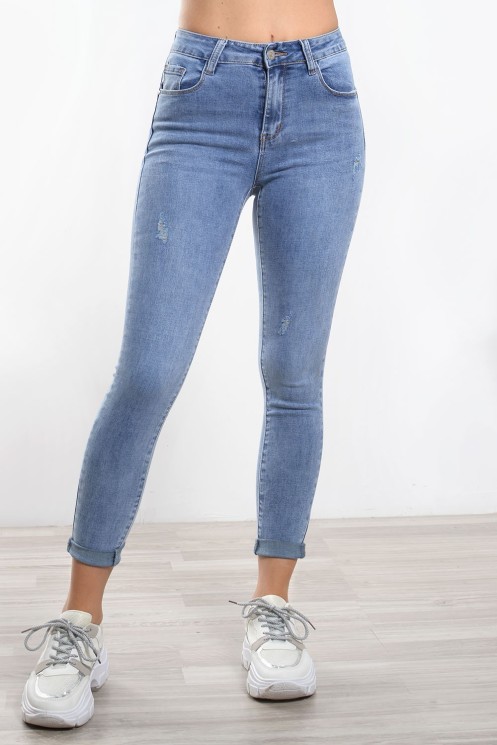 Ψηλόμεσο Τζιν Παντελόνι με Φθορές| Exxes Fashion