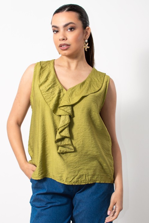 Frilled Top - Olive