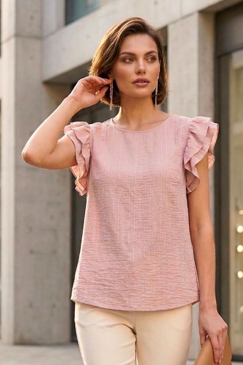 Blouse with Lurex & Ruffles - Pink