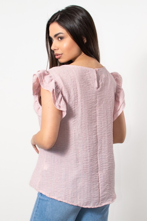Blouse with Lurex & Ruffles - Pink