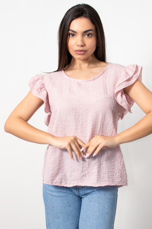 Μπλούζα με Lurex & Βολάν - Ρoζ