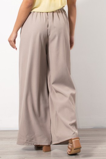 Palazzo Pants with Polka Dot Belt - Beige