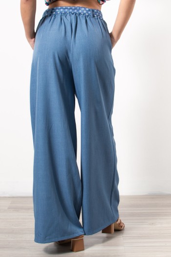 Palazzo Pants with Polka Dot Belt - Blue