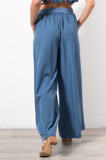 Palazzo Pants with Polka Dot Belt - Blue