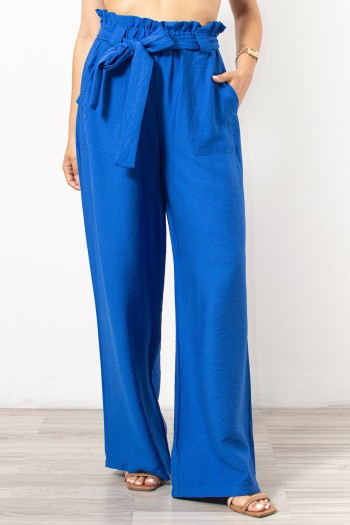 Trousers with Elastic, Belt & Pockets - Electric Blue