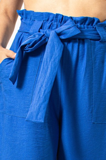 Trousers with Elastic, Belt & Pockets - Electric Blue