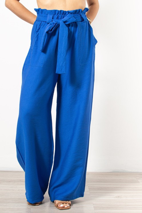 Trousers with Elastic, Belt & Pockets - Electric Blue
