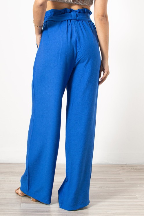 Trousers with Elastic, Belt & Pockets - Electric Blue