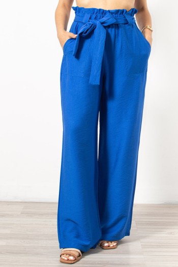 Trousers with Elastic, Belt & Pockets - Electric Blue