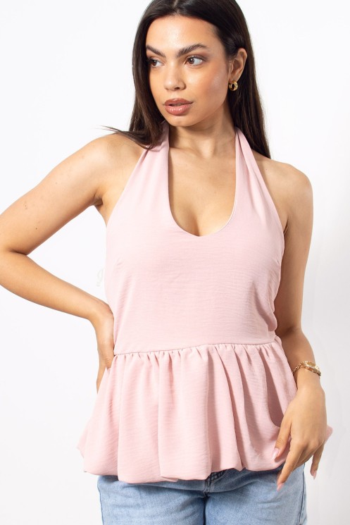 Peplum Back Tie Top - Pink