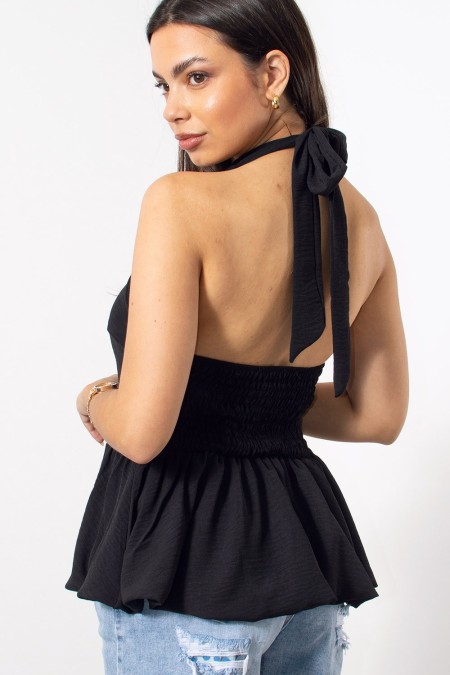 Peplum Back Tie Top - Black 2